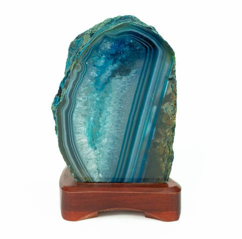 Agate Lamp With Wood Base (Teal)