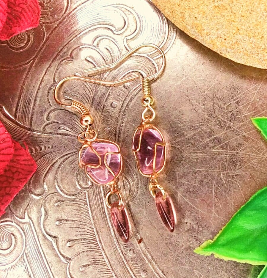 Amethyst Caged Crystal Earrings