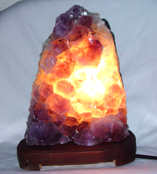 Amethyst Cluster Lamp on Wooden Base