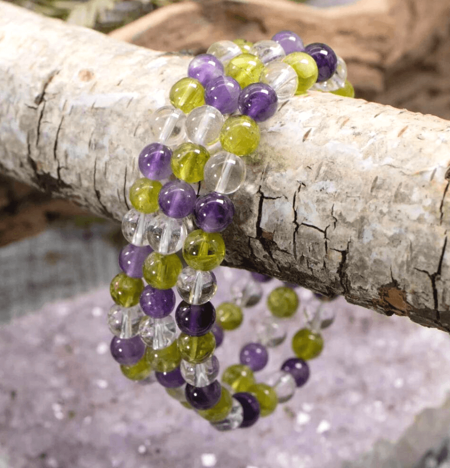 Amethyst, Citrine and Clear Quartz Bracelet For Money Manifestation (6mm Beads) - Spirit and Stardust
