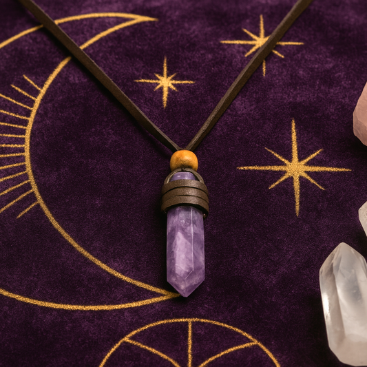 Amethyst Point Leather Wrapped Necklace
