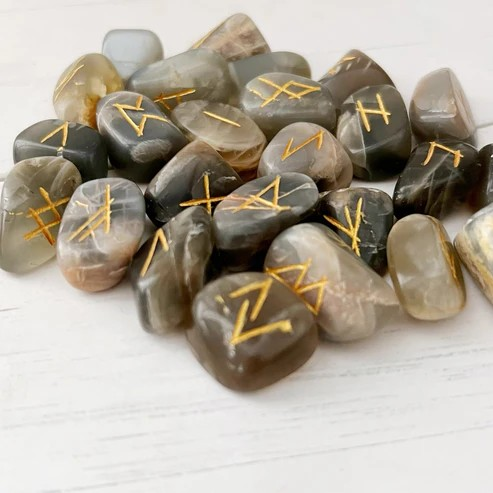 Black Moonstone Crystal Runes