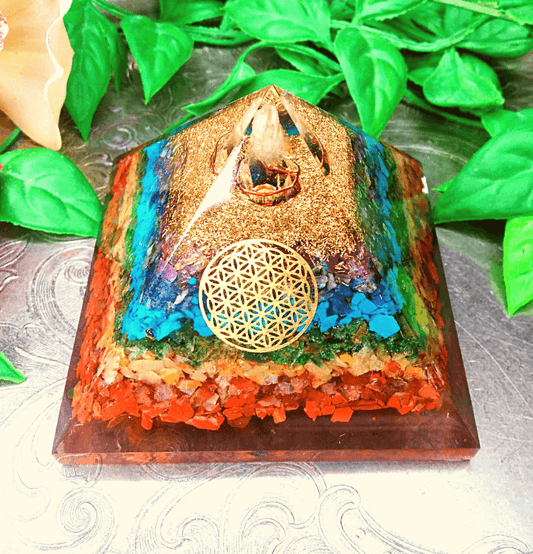Chakra Crystal Orgonite Pyramid - Spirit and Stardust