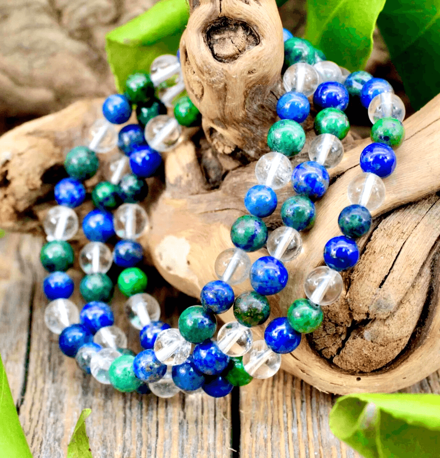 Chrysocolla, Lapis Lazuli and Clear Quartz Bracelet For Empowerment (6mm Beads) - Spirit and Stardust