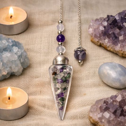 Fluorite Chips Glass Teardrop Pendulum