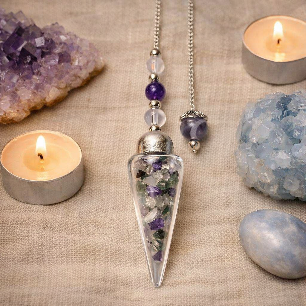 Fluorite Chips Glass Teardrop Pendulum