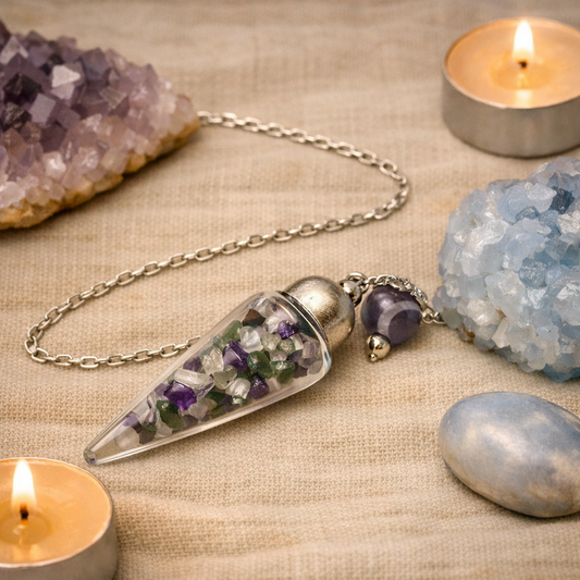 Fluorite Chips Glass Teardrop Pendulum