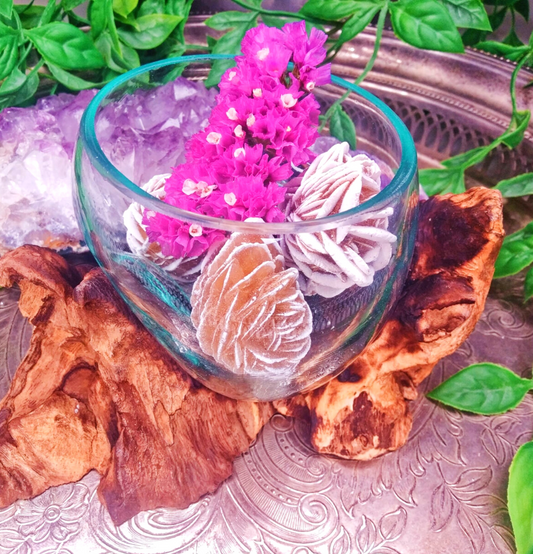 Crystal Display Glass Slump Bowl with Driftwood Base - Spirit and Stardust