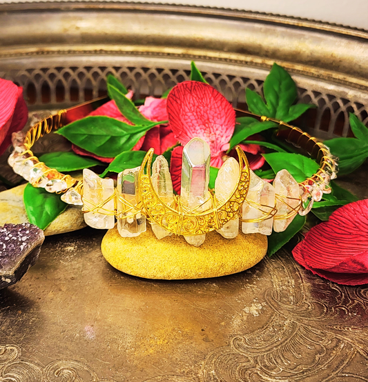 Goddess Crown - Clear Quartz & Gold Crescent Moon