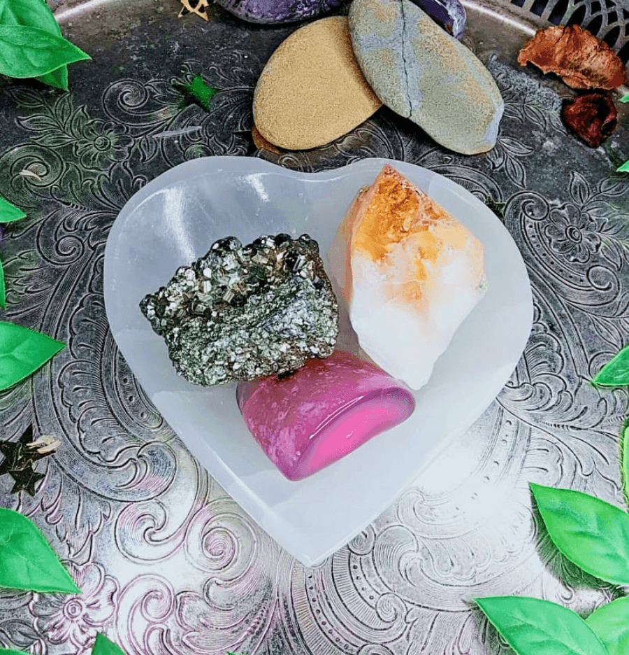 Beautifully Carved and Polished White Selenite Heart Shaped Bowl - Spirit and Stardust