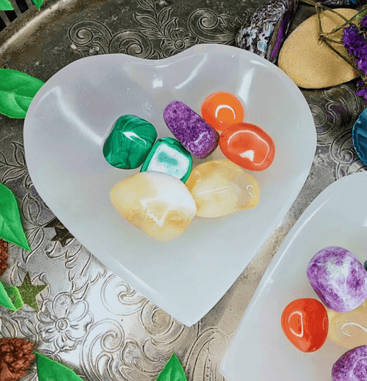 Beautifully Carved and Polished White Selenite Heart Shaped Bowl - Spirit and Stardust