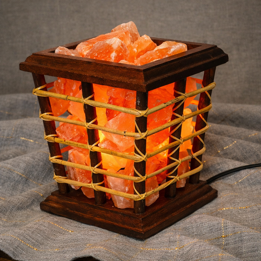 Himalayan Salt Chunks Bamboo Fire Basket Lamp