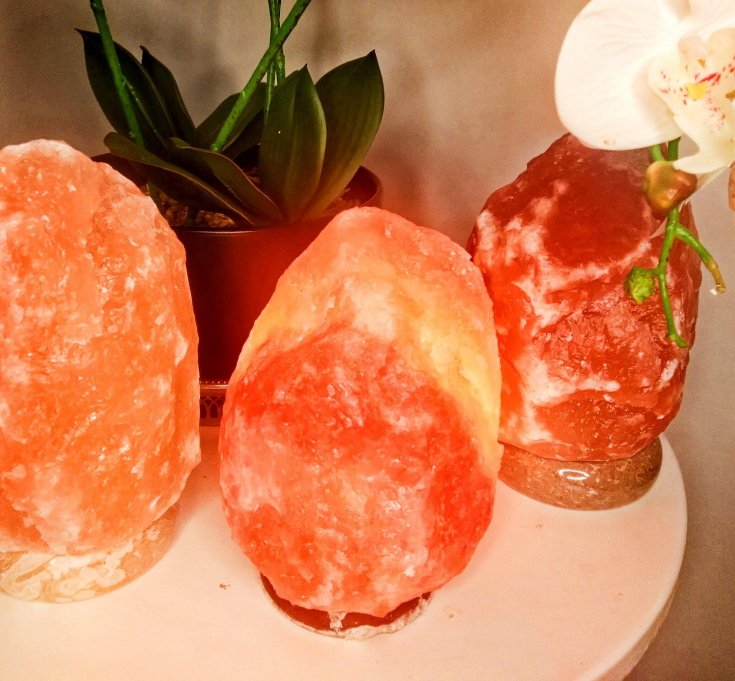 Pink Himalayan Salt Lamp on Polished Stone Base