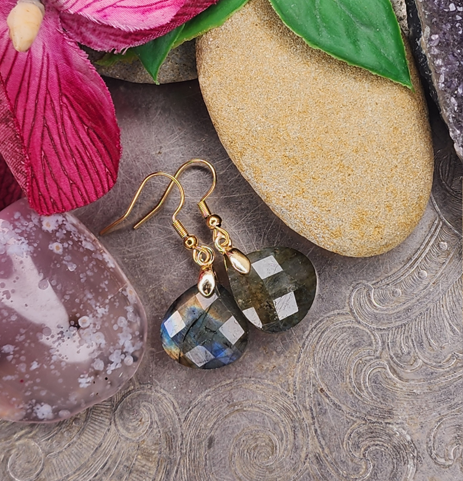 Labradorite Copper Teardrop Earrings