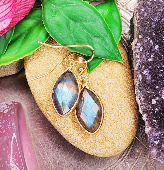Labradorite Copper Encased Oval Earrings