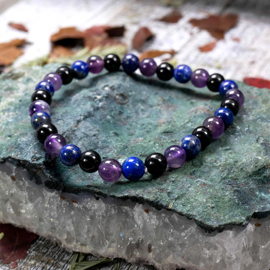 Lapis Lazuli, Amethyst & Tourmaline Bracelet For Strength & Protection (8mm)