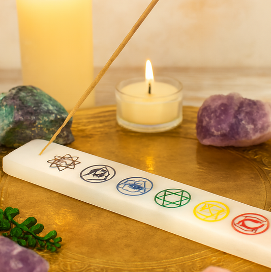 Selenite Seven Chakras Incense Holder – 25cm