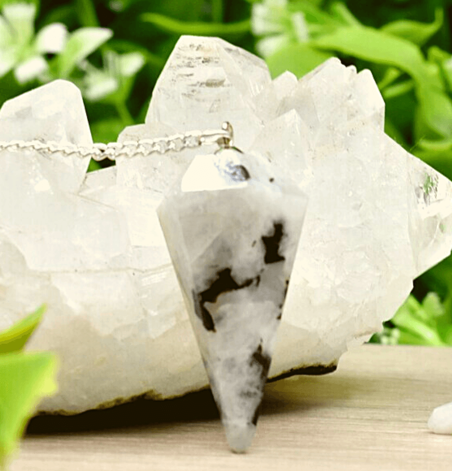 Rainbow Moonstone Crystal Hexagon Pendulum - Spirit and Stardust