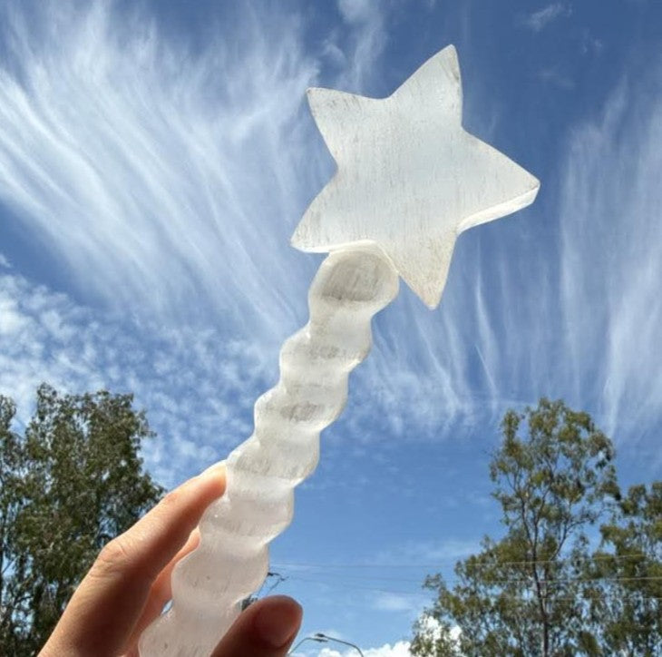 White Selenite Crystal Star Wand