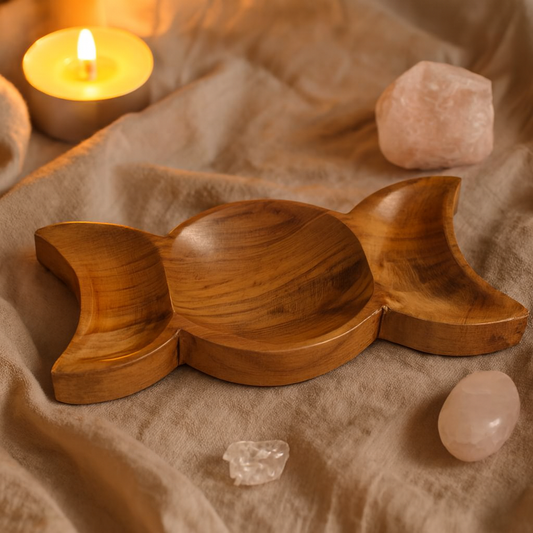 Triple Moon Teak Wood Bowl (22cm x 10cm x 2cm)