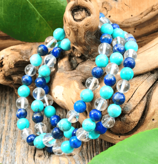 Turquoise, Lapis Lazuli and Clear Quartz Bracelet For Peace and Healing (6mm Beads) - Spirit and Stardust