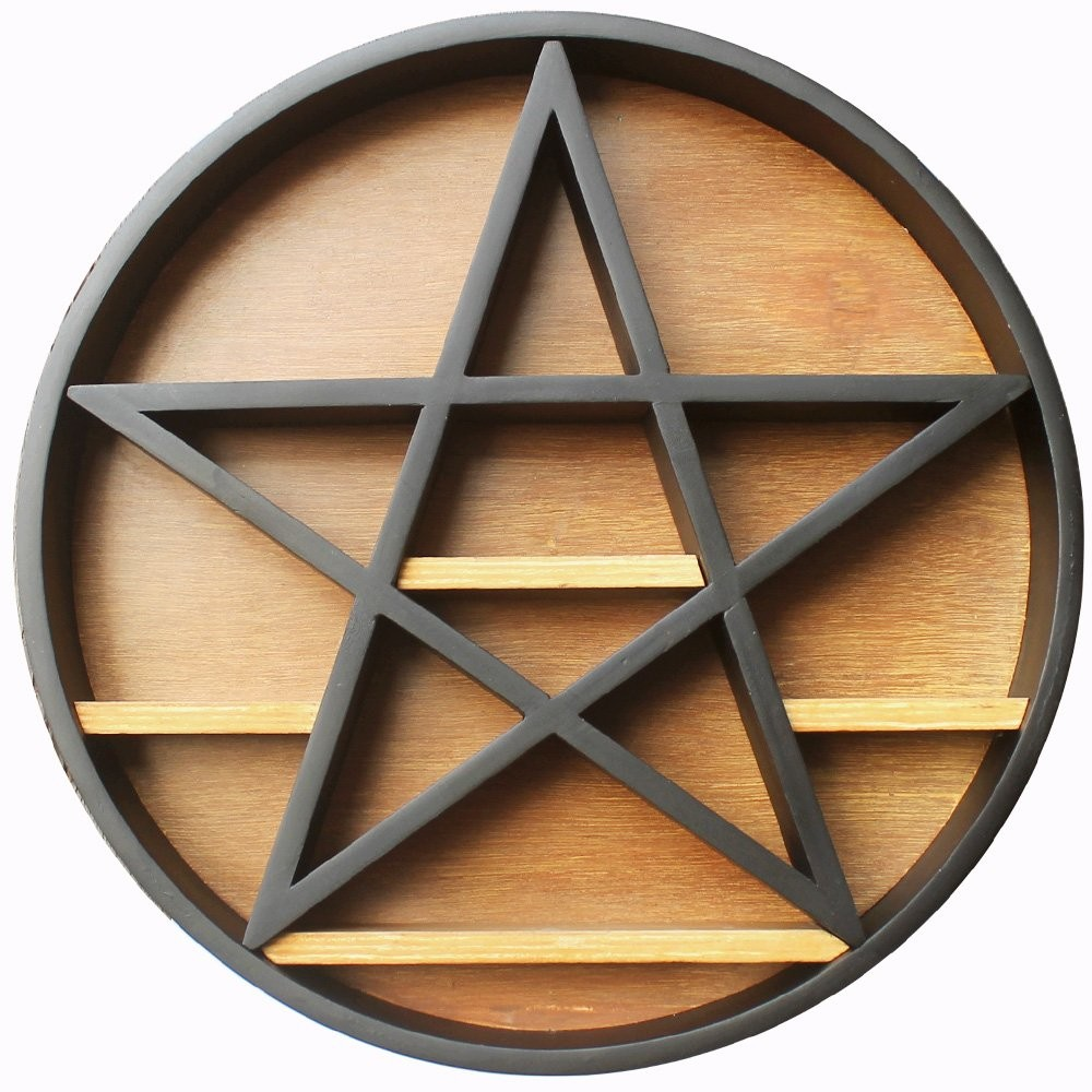 Pentacle Wooden Shelf - Black & Natural Wood (38cm)