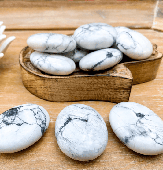 White Howlite Palm Stone For Peace - Spirit and Stardust