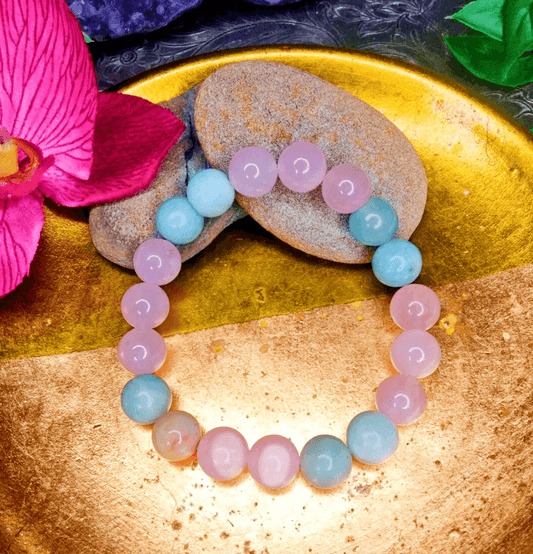 Amazonite and Rose Quartz Bracelet For Heart Chakra Healing - Spirit and Stardust