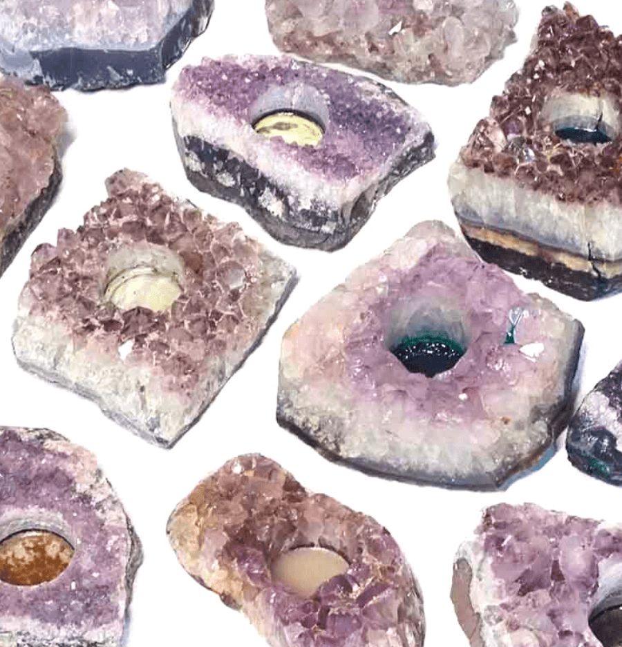Amethyst Druze Crystal Candle Holder (Raw) - Spirit and Stardust