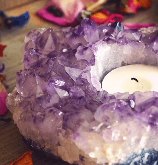 Amethyst Druze Crystal Candle Holder (Raw) - Spirit and Stardust