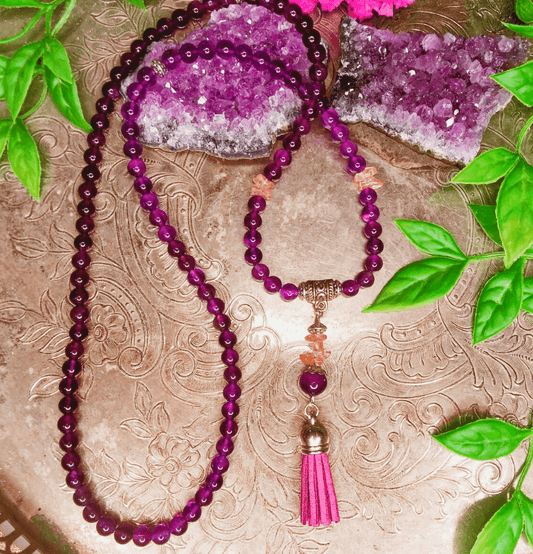 Amethyst Crystal Mala Bead Necklace - Spirit and Stardust