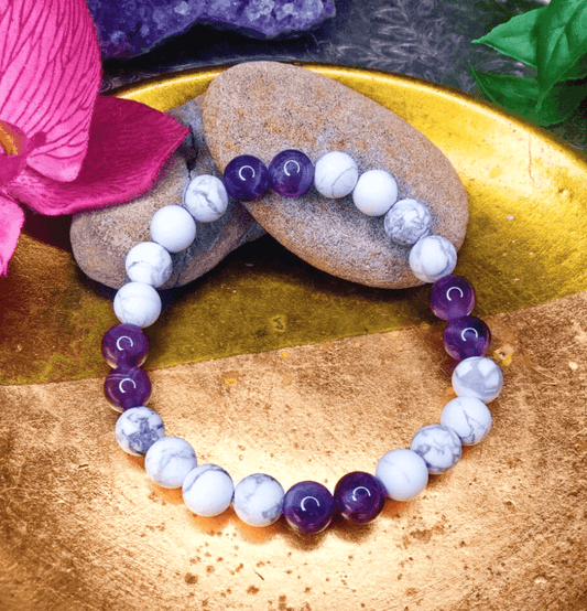 Amethyst and White Howlite Bracelet For Anxiety Relief - Spirit and Stardust