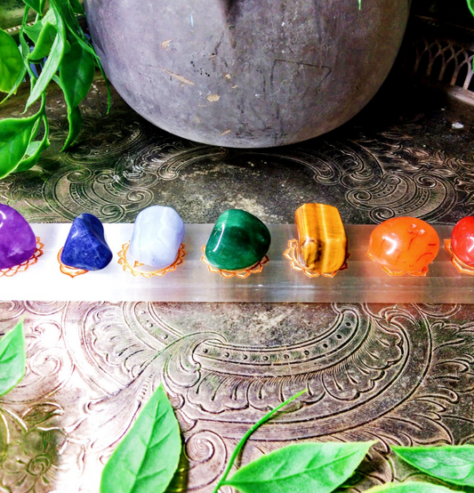 Selenite Charging Plate and Chakra Crystal Healing Set