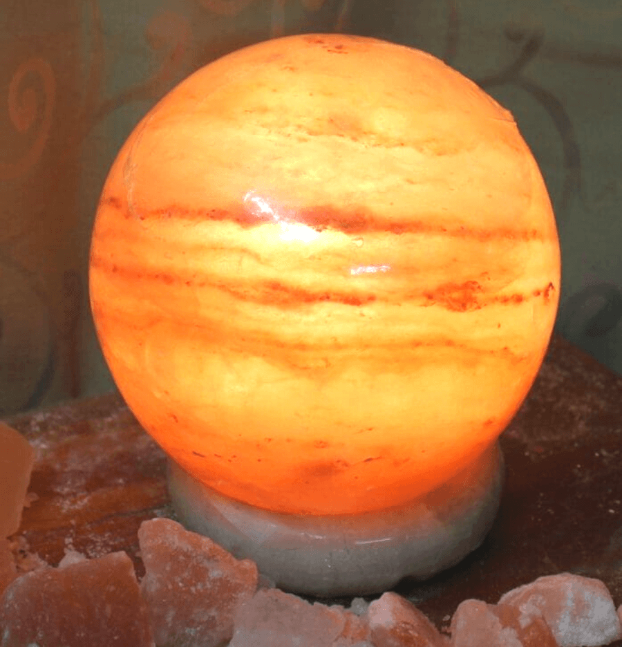 Pink Himalayan Salt Sphere Lamp on Polished Stone Base (17cm) - Spirit and Stardust