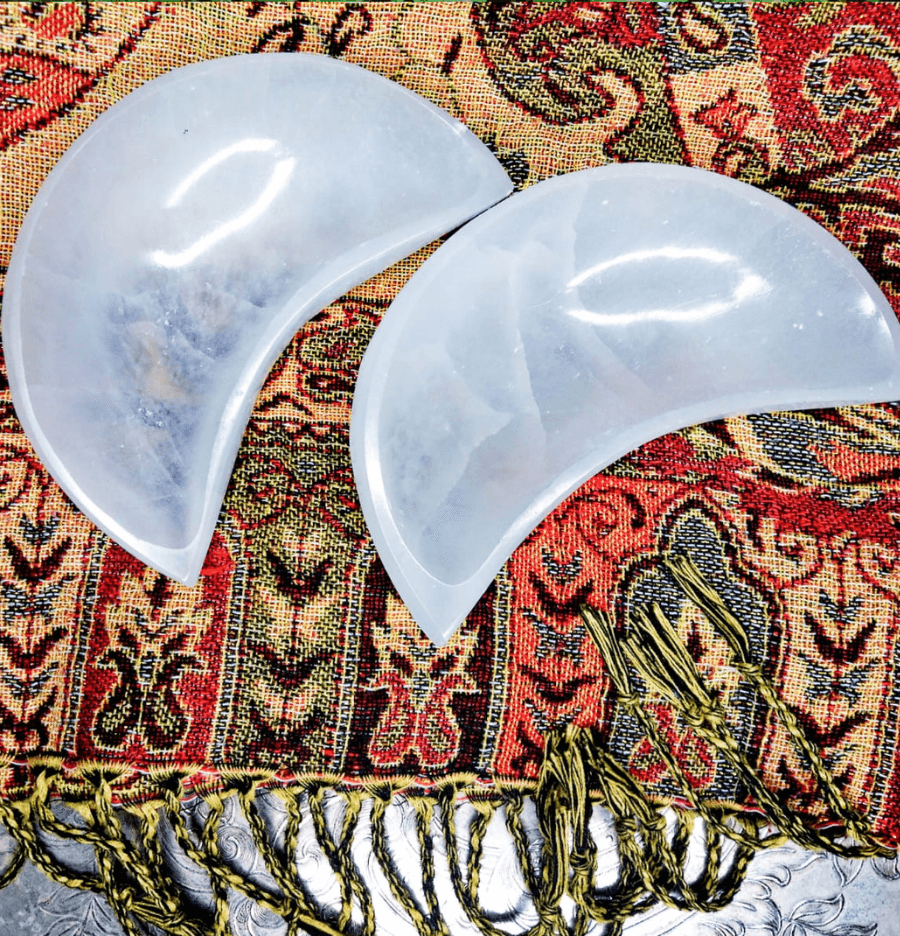 Beautifully Carved and Polished White Selenite Crescent Moon Bowl (Medium) - Spirit and Stardust