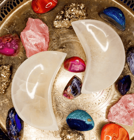 Beautifully Carved and Polished White Selenite Crescent Moon Bowl (Medium) - Spirit and Stardust