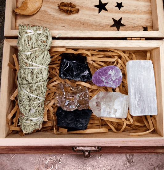Negative Energy Removal and Protection Raw Crystal Healing Set in Gift Box - Spirit and Stardust