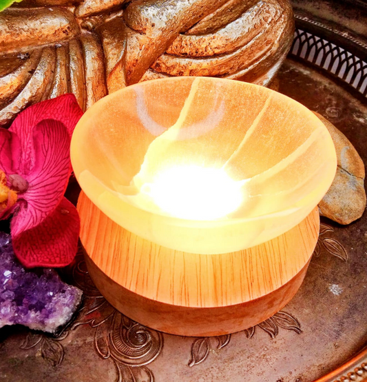 Selenite Bowl Lamp (Orange)