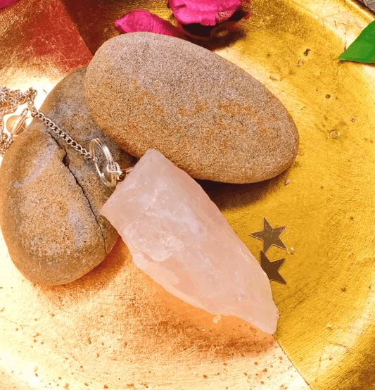 Raw Rose Quartz Crystal Pendulum - Spirit and Stardust