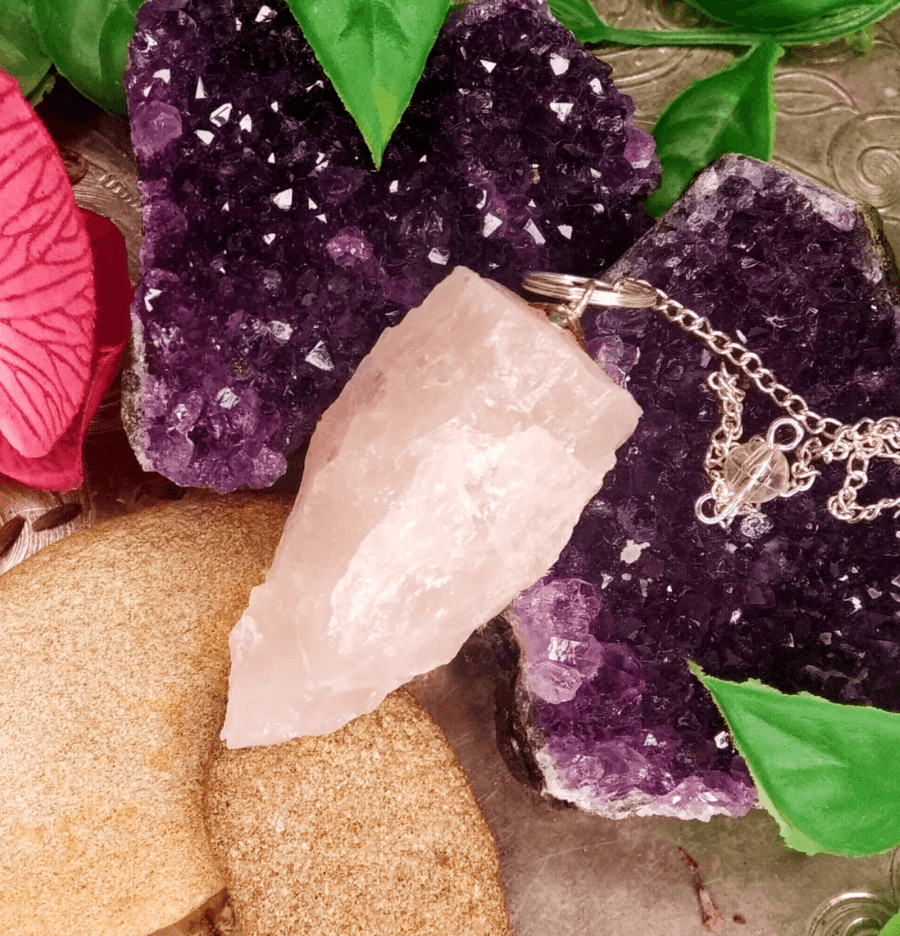 Raw Rose Quartz Crystal Pendulum - Spirit and Stardust