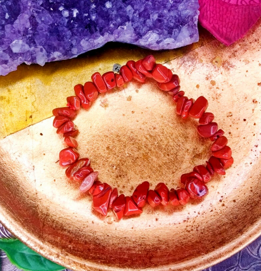 Red Jasper Crystal Chip Bracelet For Stability