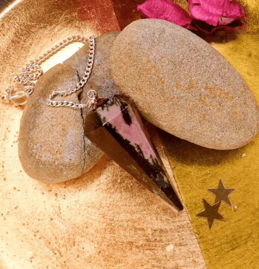 Rhodonite Crystal Hexagon Pendulum - Spirit and Stardust