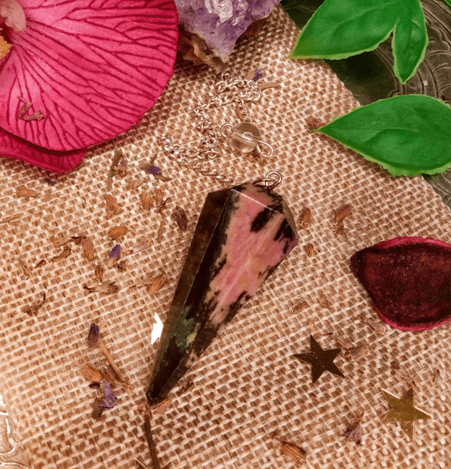 Rhodonite Crystal Hexagon Pendulum - Spirit and Stardust