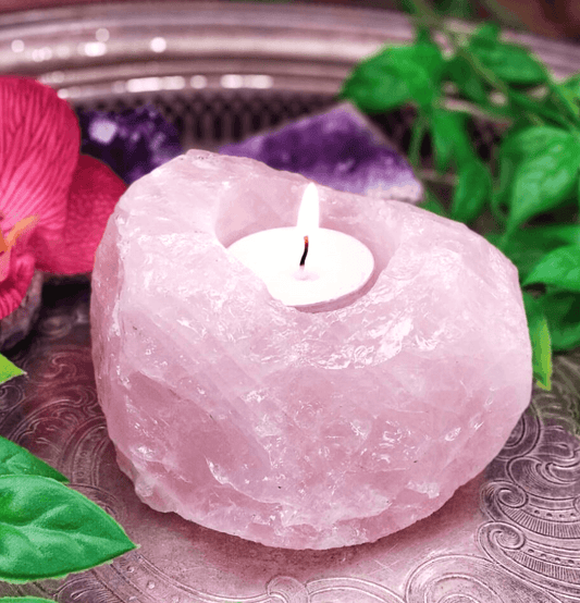 Rose Quartz Candle Holder (Raw) - Spirit and Stardust