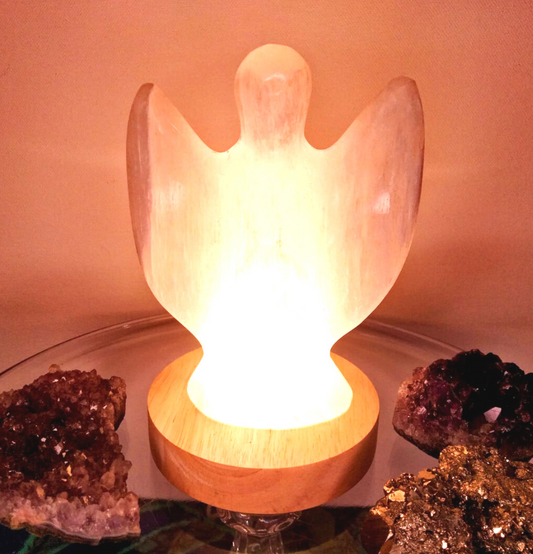 White Selenite Angel Lamp