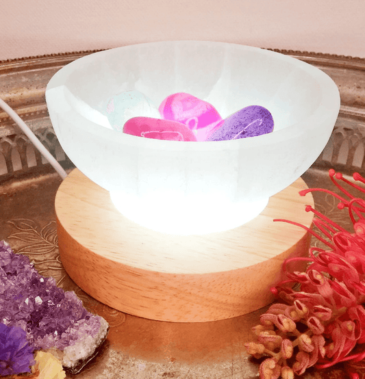 White Selenite Bowl Lamp - Spirit and Stardust