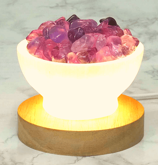 Amethyst and Selenite Bowl Lamp - Spirit and Stardust