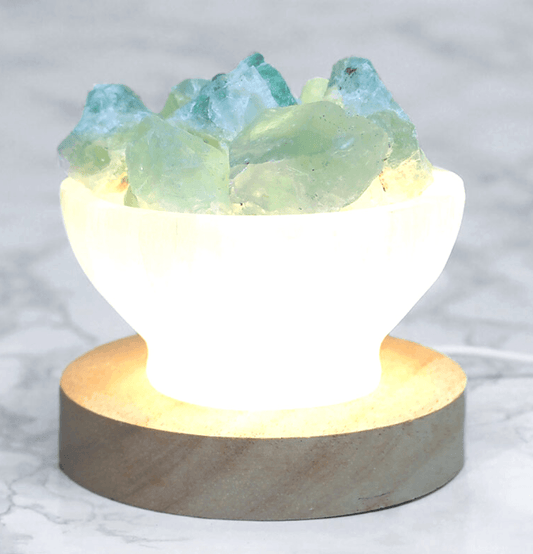 Raw Fluorite and Selenite Bowl Lamp - Spirit and Stardust