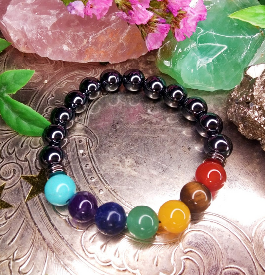 Seven Chakra and Hematite Bracelet