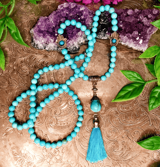 Turquoise Crystal Mala Bead Necklace - Spirit and Stardust